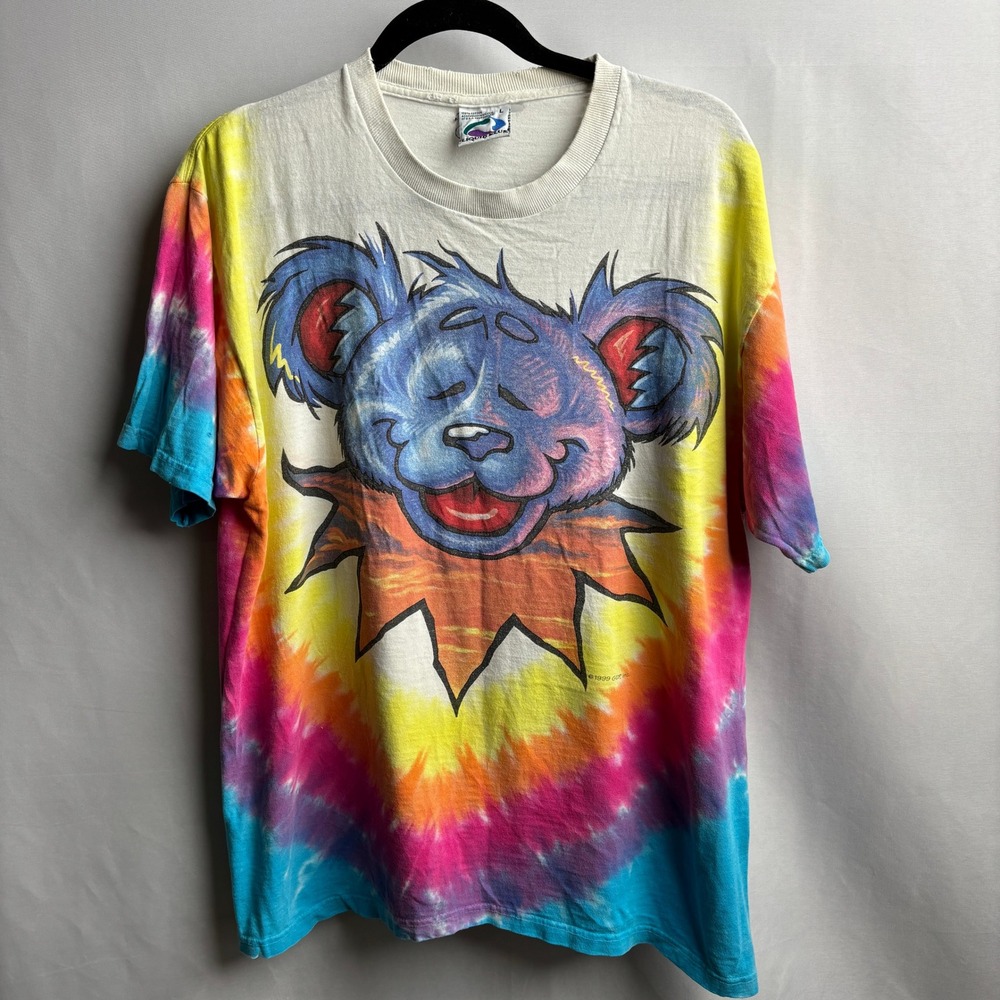 Vintage 1999 Liquid Blue Grateful Dead Dancing Bear Tie Dye T Shirt L Retro SEE